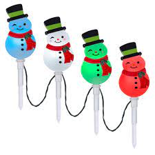 Photo 1 of 20 in. Christmas ColorMotion Snowman Pathway Stakes (Set of 4)
