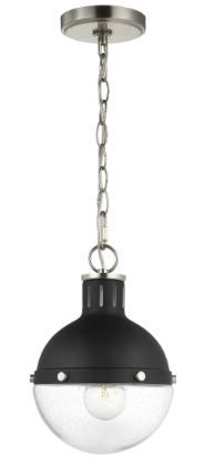 Photo 1 of *light bulb NOT included* 
Sea Gull Lighting Highland 1-Light Midnight Black Pendant with Clear Seeded Glass Shade and Brushed Nickel Chain and Accents
