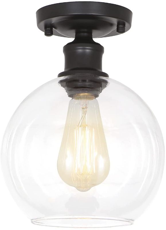 Photo 1 of Industrial Ceiling Light Fixture, BUXVRCS Modern Ceiling Lighting Clear Glass, Black Semi Flush Mount Ceiling Fixtures for Hallway Entryway Corridor Porch Passway
