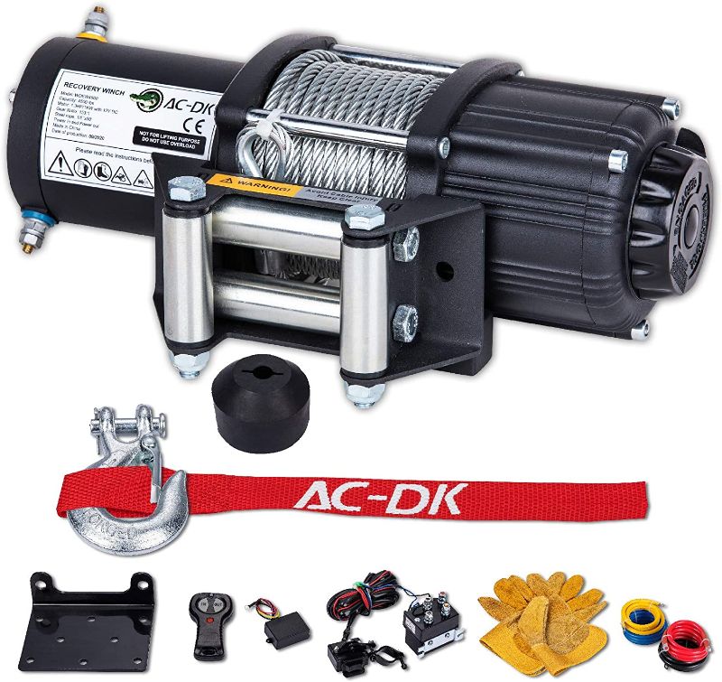 Photo 1 of AC-DK 4500 lb Winch Steel Wire Electric Winch Kit, 12V Winch for Towing ATV/UTV Off Road Trailer, IP67 Waterproof Winch with Wireless Remote Control Mounting Bracket(4500 lbs Winch)
