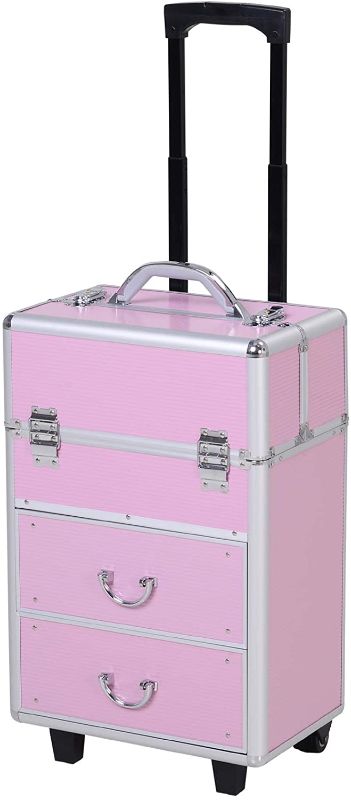 Photo 1 of  Professional Rolling Full Makeup Travel Train Case, Large Storage Cosmetic Trolley with Folding Trays, Drawer and Locks, Bubblegum Pink
