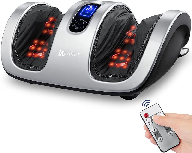 Photo 1 of Kanff Shiatsu Foot Massager Machine with Remote & Heat, Deep Kneading Calf Massage, Leg Massager Promote Blood Circulation, Eases Plantar Fasciitis, Diabetics, Neuropathy, Silver
