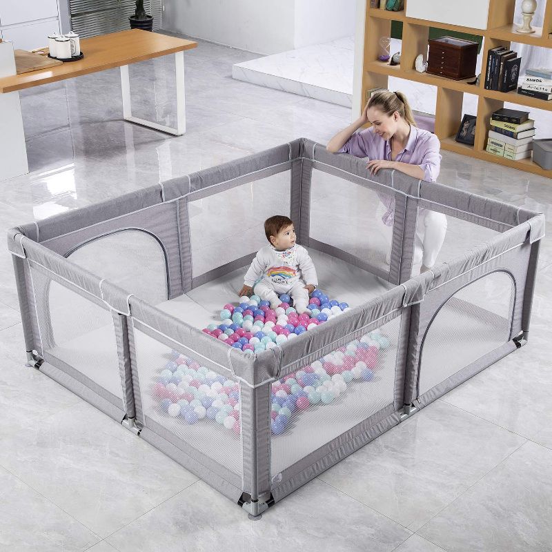 Photo 1 of Baby Playpen, Extra Large Baby Play Yards with Anti-Slip Base, Sturdy Safety Playpen for Babies and Toddlers, Soft Breathable Mesh Baby Fence Play Area for The House Indoor Outdoor
