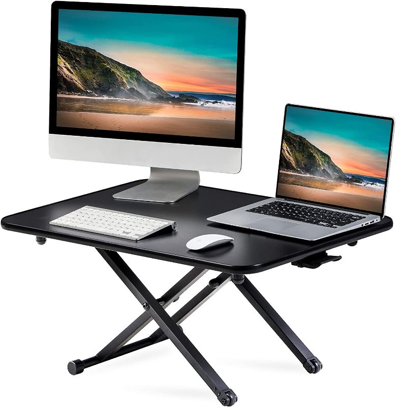 Photo 1 of FITUEYES Height Adjustable Standing Desk 30'' Gas Spring Riser Desk Converter for Dual Monitor Sit to Stand in Seconds FSD108001MB
