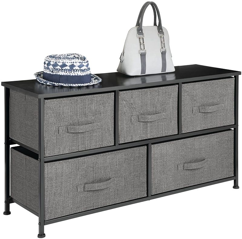 Photo 1 of **parts only * mDesign Steel Frame, Wood Top Horizontal Cloth Storage Dresser with Large Furniture Room Decor Organizer Cabinet Bins for Bedroom and Closet - 5 Removable Fabric Drawers - Charcoal Gray
