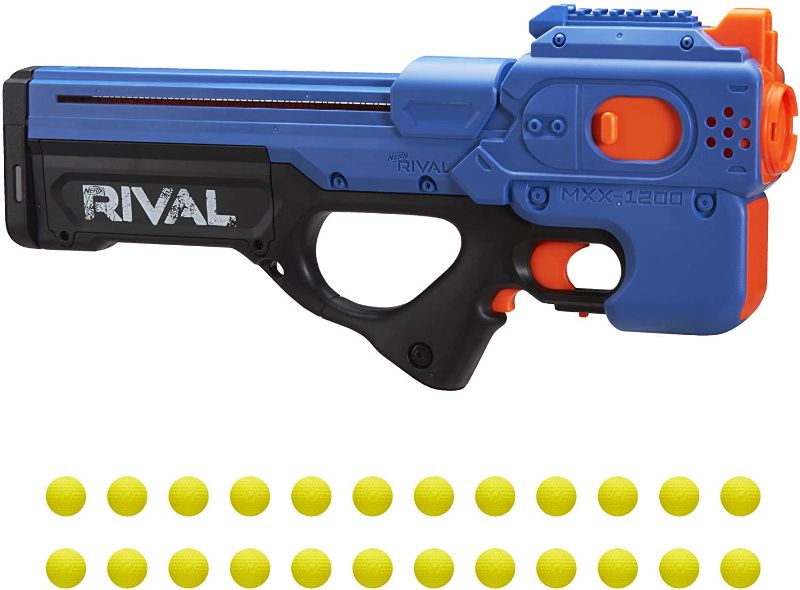 Photo 1 of NERF Rival Charger MXX-1200 Motorized Blaster -- 12-Round Capacity, 100 FPS Velocity -- Includes 24 Official Rival Rounds -- Team Blue
