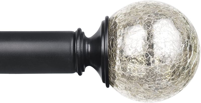 Photo 1 of 1 Inch Curtain Rod Single Window Rod 36-72 Inches (3-6 Feet), Crackle Glass Finials, Drapery Rod Black ( stock photo for reference only (different color))