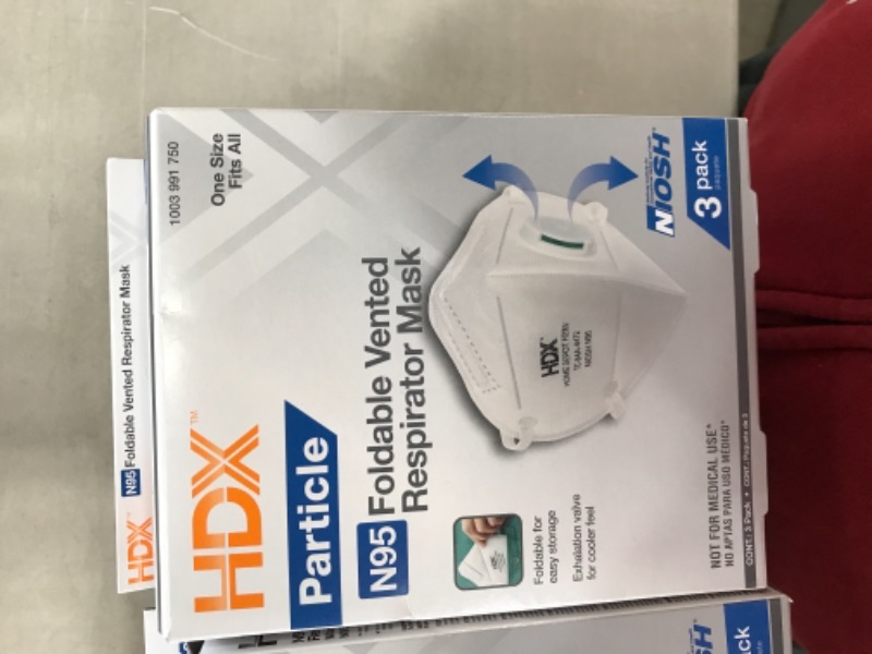 Photo 1 of 18 BOXES OF HDX N95 FOLDABLE VENTED RESPIRATED MASK 3 PACK