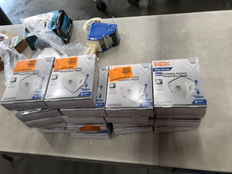 Photo 2 of 18 BOXES OF HDX N95 FOLDABLE VENTED RESPIRATED MASK 3 PACK