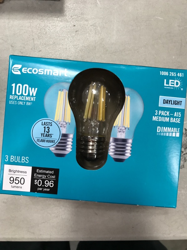 Photo 1 of 4 BOXES OF 100-Watt Equivalent A15 Dimmable Appliance Fan Clear Glass Filament LED Vintage Edison Light Bulb Daylight (3-Pack)
