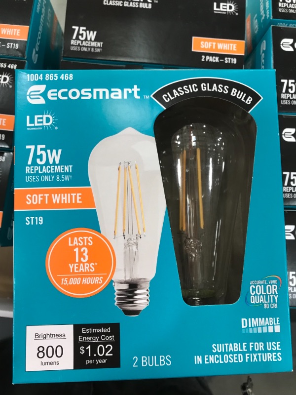Photo 2 of 12 BOXES OF Ecosmart 75-Watt Equivalent ST19 Antique Edison Dimmable Clear Glass Bulb, LIGHTBULB BUNDLE