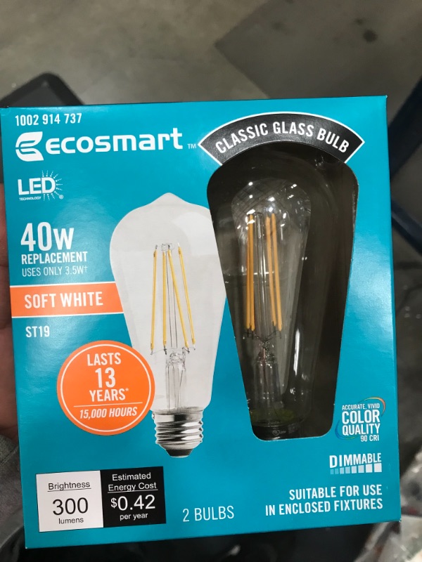 Photo 3 of 4 BOXES OF 40-Watt Equivalent ST19 Dimmable Clear Glass Filament Vintage Edison LED Light Bulb Soft White (2-Pack)