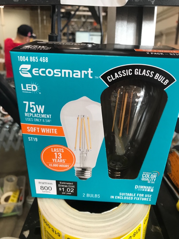 Photo 2 of 4 BOXES OF Ecosmart 75-Watt Equivalent ST19 Antique Edison Dimmable Clear Glass Bulb - 2PACK