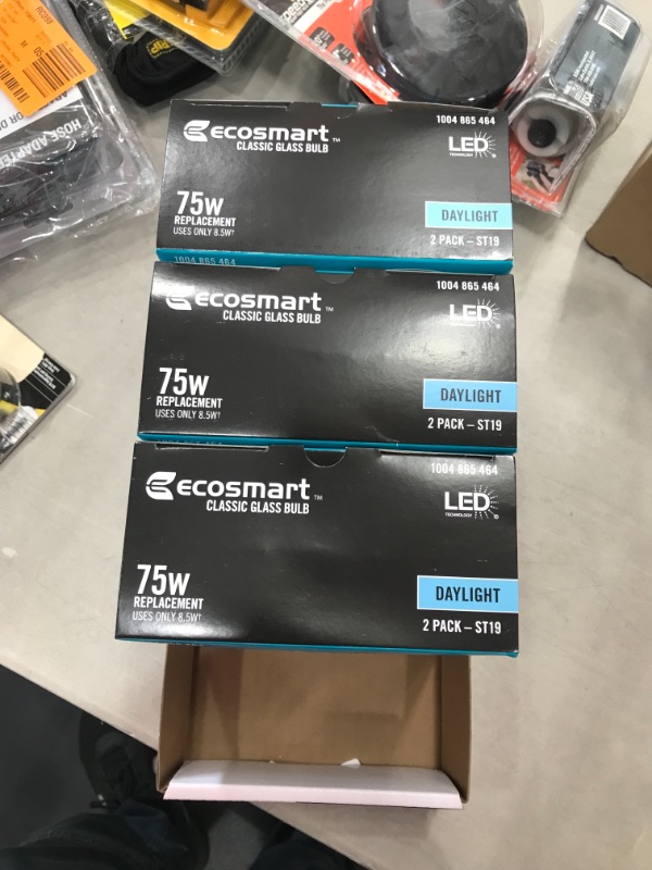 Photo 3 of 4 BOXES OF EcoSmart 75-Watt Equivalent ST19 Antique Edison Dimmable Clear Glass Filament Vintage Style LED Light Bulb Daylight (2-Pack)
