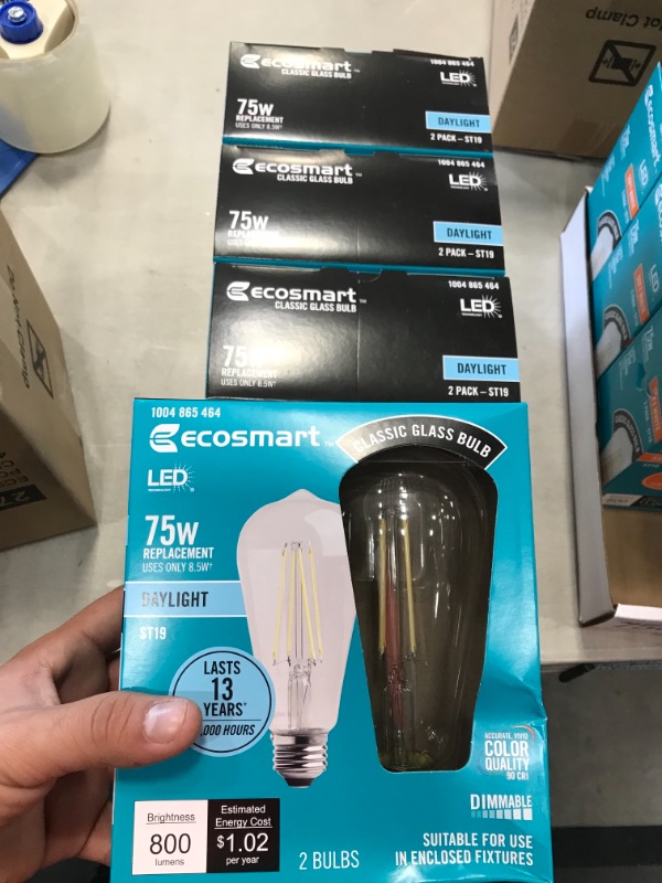 Photo 2 of 4 BOXES OF EcoSmart 75-Watt Equivalent ST19 Antique Edison Dimmable Clear Glass Filament Vintage Style LED Light Bulb Daylight (2-Pack)

