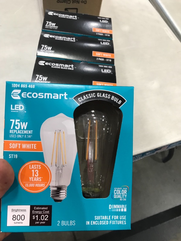 Photo 2 of 4 BOXES OF Ecosmart 75-Watt Equivalent ST19 Antique Edison Dimmable Clear Glass Bulb