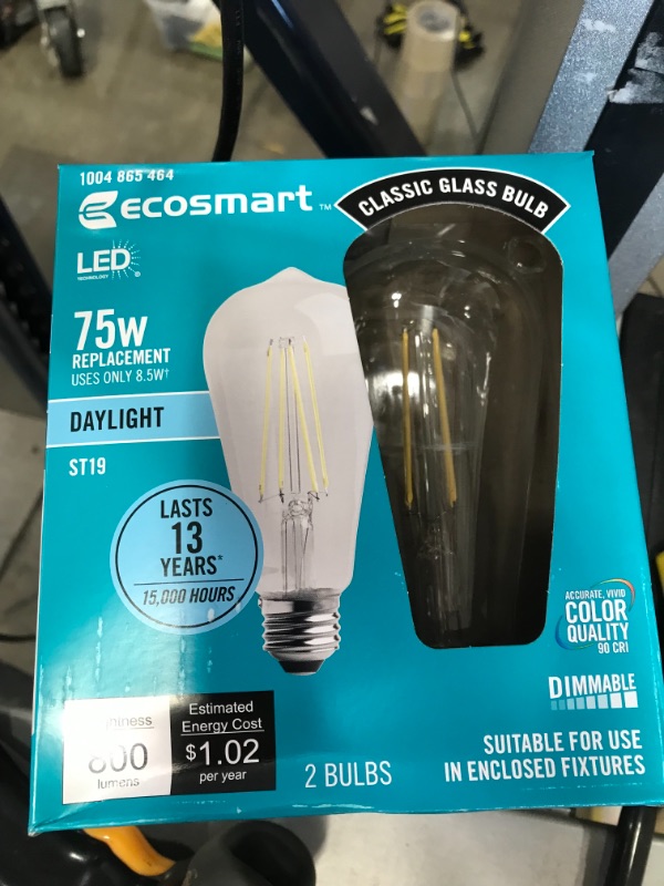 Photo 3 of 12 BOXES OF EcoSmart 75-Watt Equivalent ST19 Antique Edison Dimmable Clear Glass Filament Vintage Style LED Light Bulb Daylight (2-Pack)
