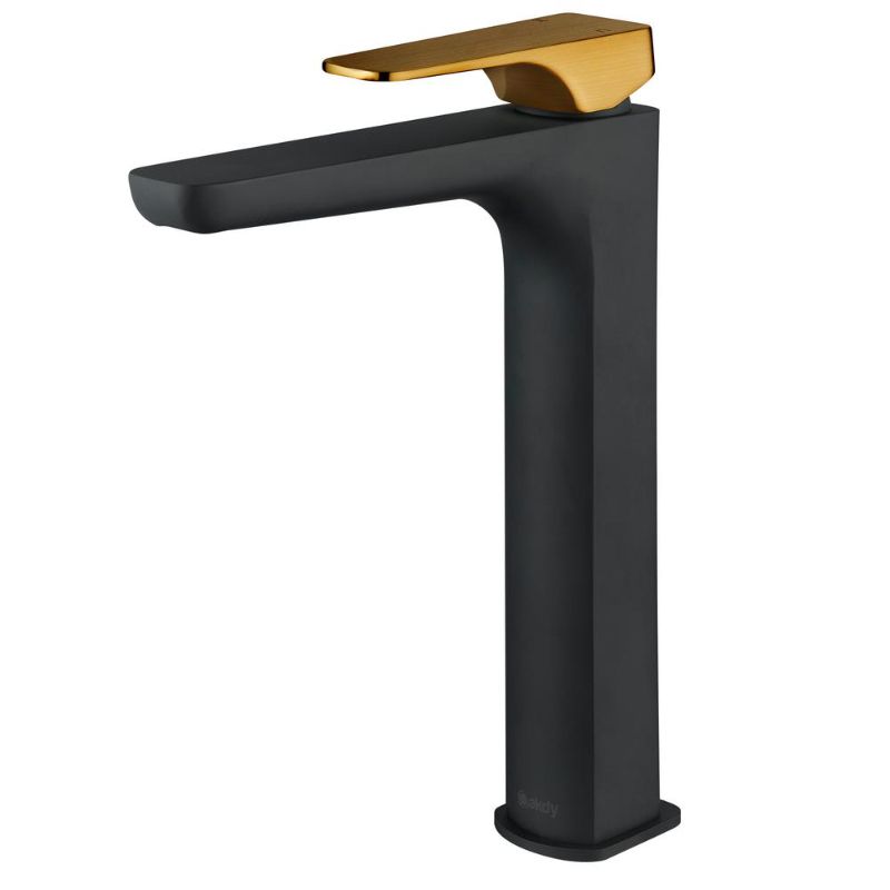 Photo 1 of AKDY Single Hole Single-Handle Vessel Bathroom Faucet in Matte Black with Brushed Gold Handle, Matte Black/Brushed Gold
