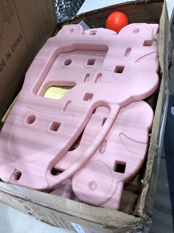 Photo 1 of CuFun Slide for Kids, Toddler Playground Slipping Slide Climber, Extra Long Slide Slope with Basketball Hoop for Indoor Outdoor Backyard Use (Pink Car)
