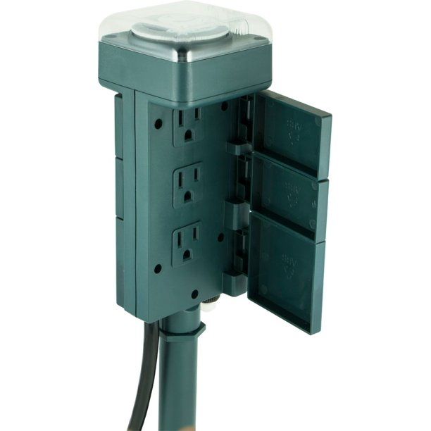 Photo 1 of  6 Grounded Outlets Mechanical Timer for Yard&Garden; ETL Certified Yard Power Stake, with 12 ft Outdoor Extension Cord & Weatherproof Safety Cover- Green