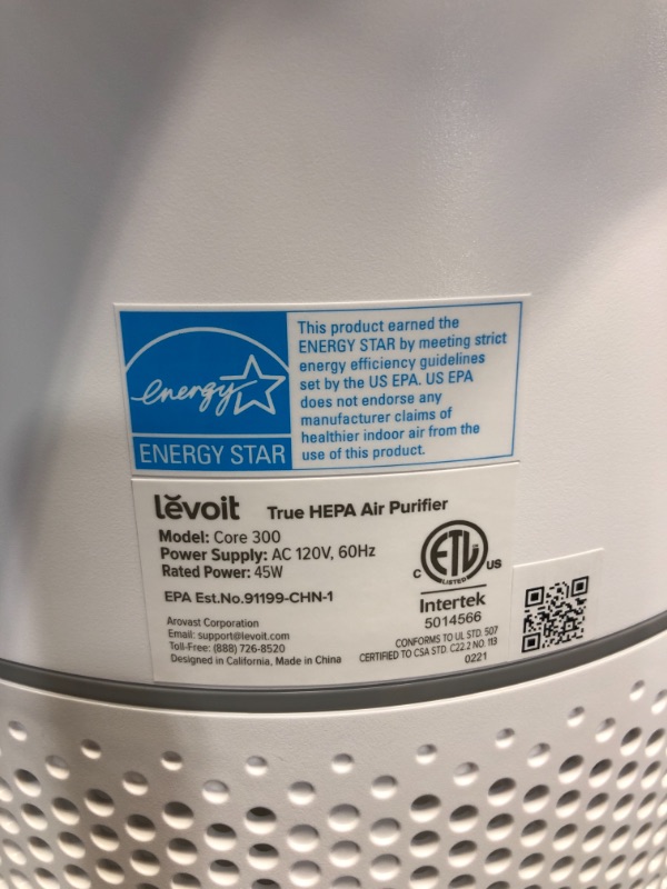 Photo 4 of LEVOIT VortexAir True HEPA Air Purifier, 220 Sq Ft, White

//TESTED AND FUNCTIONAL 
