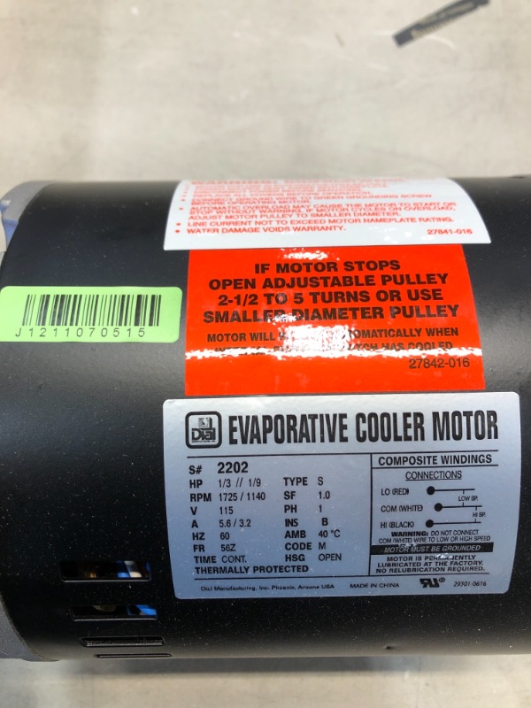 Photo 3 of DIAL MFG INC 2202 1/3 HP 2 Speed Evaporative Cooler Motor
