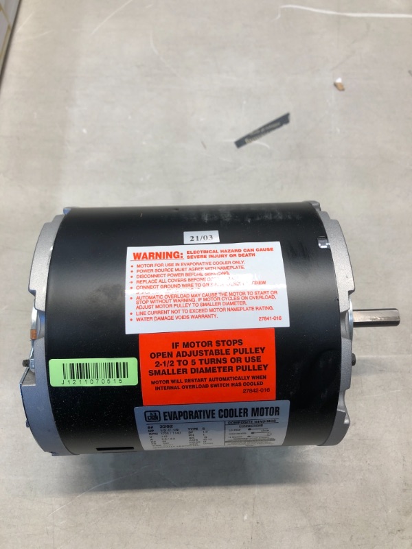 Photo 2 of DIAL MFG INC 2202 1/3 HP 2 Speed Evaporative Cooler Motor
