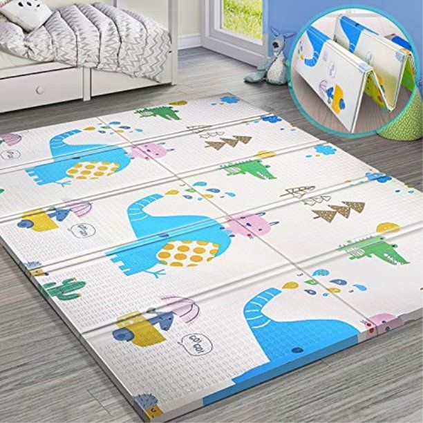 Photo 1 of gimars xl bpa free 0.6 in reversible foldable baby play mat, waterproof thick foam floor baby crawling mat, portable baby care playmat for infants, toddler, kids, indoor outdoor use (79 x71x0.6inch)
