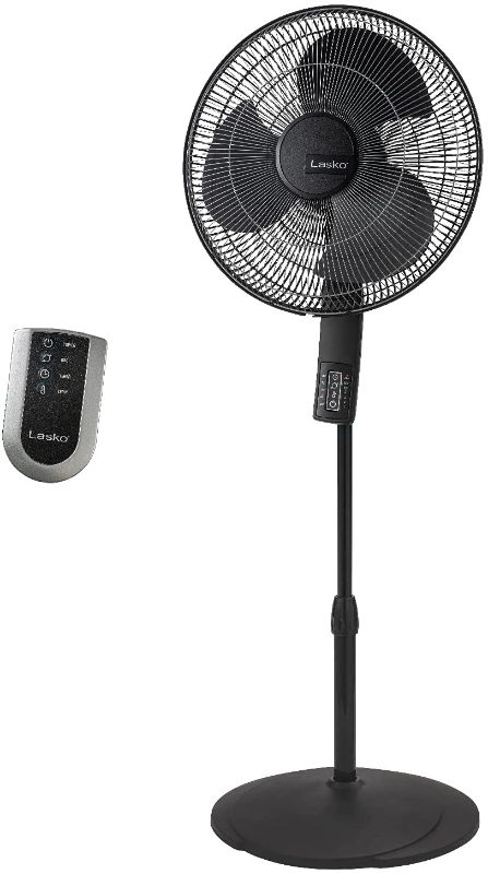 Photo 1 of Lasko S16612 Oscillating 16? Adjustable Pedestal Stand Fan with Timer, Thermostat and Remote for Indoor, Bedroom, Living Room, Home Office & College Dorm Use, 16 Inch, Black 16612
NO REMOTE 
