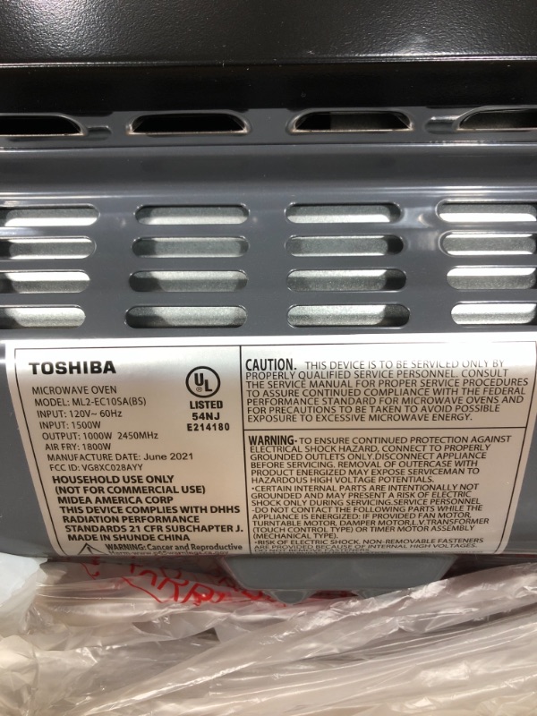 Photo 2 of Toshiba ML2-EC10SA(BS) 4-in-1 Microwave Oven with Healthy Air Fry, Convection Cooking, Easy-clean Interior and ECO Mode, 1.0 Cu.ft, Black Stainless St

//TESTED AND FUNCTIONAL
