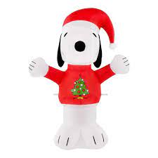 Photo 1 of 3.5 ft Pre-Lit LED Peanuts Airblown Snoopy in Christmas Tree Sweater Christmas Inflatable
