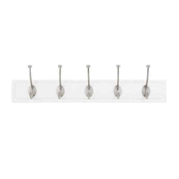 Photo 1 of 27 in White Rail 5 Satin Nickel Hooks Perfect Hanging Coats Wood Steel New  (damaged see picture)
