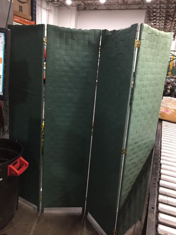 Photo 2 of  Oriental Furniture 6 ft. Tall Woven Fiber-Outdoor All Weather-Room-Divider - 4 Panel - Green

