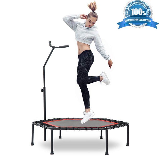 Photo 1 of 48" Small Trampolines for Workout, Mini Fitness Trampoline with Adjustable Handrai