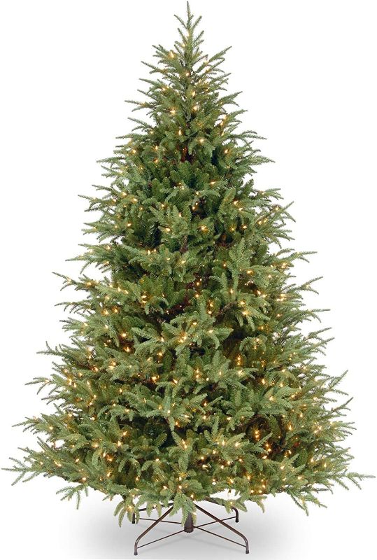 Photo 1 of  National Tree Company Pre-Lit 'Feel Real' Artificial Full Christmas Tree, Green, Frasier Grande, White Lights, Includes Stand, 7.5 Feet
