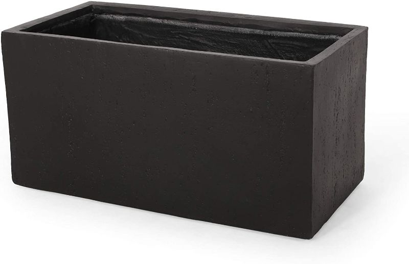 Photo 1 of **view images for damage** Home Vanessa Outdoor Modern Medium Cast Stone Rectangular Planter, Black, 15.75 D x 31.25 W x 16.00 H