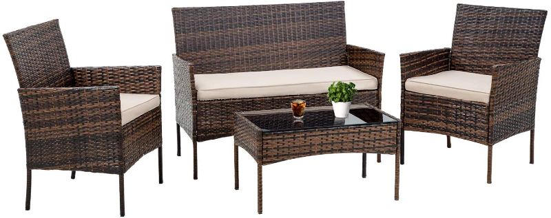 Photo 1 of ***NOT FULL SET BOX 2/3*** FDW Patio Furniture Set 4 Pieces Outdoor Rattan Chair Wicker Sofa Garden Conversation Bistro Sets for Yard (Brown)  (NOT FULL SET BOX 2/3)
