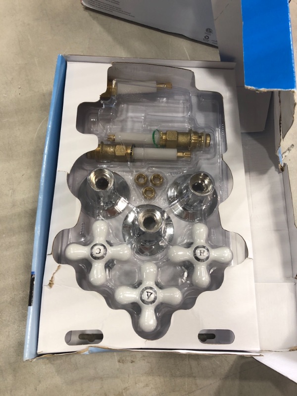 Photo 1 of Danco 39696 Cross-Arm 3-Handle Tub/Shower Faucet Rebuild & Remodeling Valve Trim Kit for Pfister Contempera – Contessa, White/Chrome