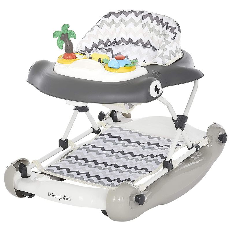 Photo 1 of Dream On Me 2-in-1 Aloha Fun Activity Baby Walker and Rocker, Grey, 12 lbs