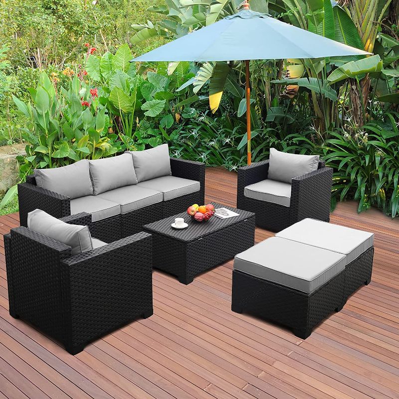 Photo 1 of ***BOX 1 ONLY*** 
Patio Wicker Furniture Set 6 Pieces Outdoor PE Rattan Conversation Couch Sectional Chair Sofa Set with Grey Cushion
