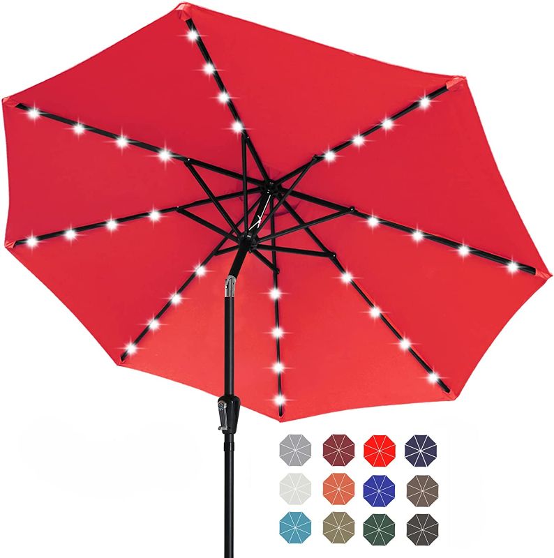 Photo 1 of ABCCANOPY 11FT Patio Umbrella Ourdoor Solar Umbrella LED Umbrellas with 32LED Lights, Tilt and Crank Table Umbrellas for Garden, Deck, Backyard and Pool,12+Colors, (Red)
