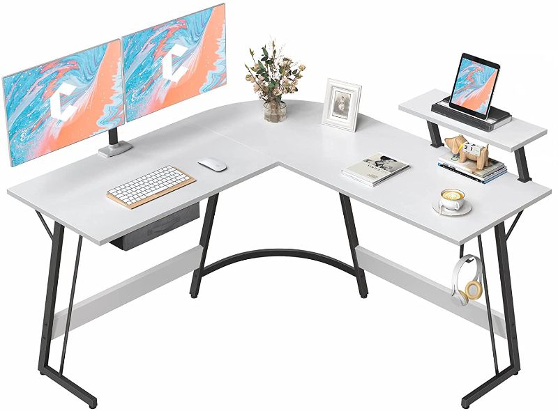 Photo 1 of CubiCubi L Shaped Gaming Desk, 51.2" Home Office Gaming Desk, Corner Desk with Large Monitor Stand, Non-Woven Drawer, White
