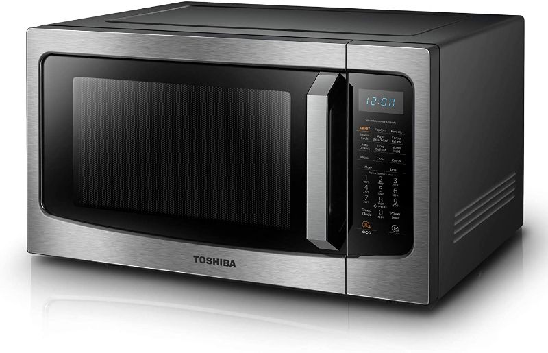 Photo 1 of Toshiba ML-EC42P(SS) Multifunctional Microwave Oven with Healthy Air Fry, Convection Cooking, Smart Sensor, Easy-to-Clean Interior and ECO Mode, 1.5 Cu.ft, Black Stainless Steel
//tested power on 