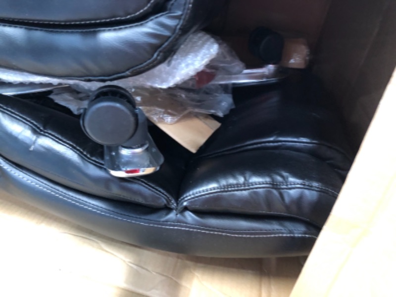 Photo 1 of La-Z-Boy Hyland Executive Office Chair with AIR Technology, Adjustable High Back Ergonomic Lumbar Support, Bonded Leather, Black with Mahogany Wood Finish
//MISSING SOME HARDWARE //LOOSED COMPONENTS  