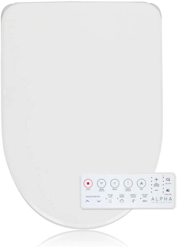 Photo 1 of Alpha Bidet GXR Wave Bidet Toilet Seat in Elongated White | Strong Spray | Remote Control | Stainless Steel Nozzle | Low Profile | LED Nightlight | Warm Air Dryer | Oscillation and Pulse (Elongated)
