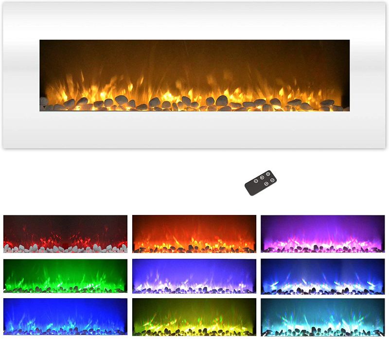 Photo 1 of ***PARTS ONLY*** Northwest, White Electric Fireplace-Wall Mounted Color Changing LED Flame, NO Heat, with Multiple Decorative Options and Remote Control 50-inch, 50.5"x6"x 21.75" missing remote
