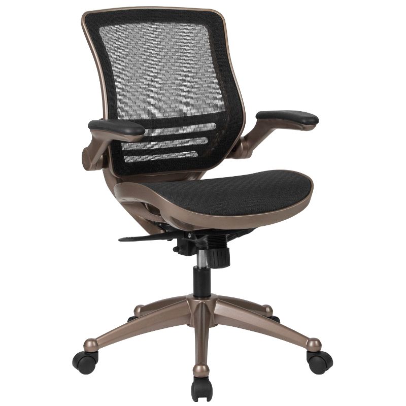 Photo 1 of Flash Furniture Mid-Back Transparent Black Mesh Executive Swivel Office Chair with Melrose Gold Frame and Flip-up Arms
