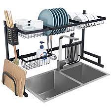 Photo 1 of ***PARTS ONLY*** Dish Drying Rack Over Sink Kitchen Supplies Storage Shelf Countertop Space Saver Display Stand Tableware Drainer Organizer Utensils Holder Stainless Steel, Black
