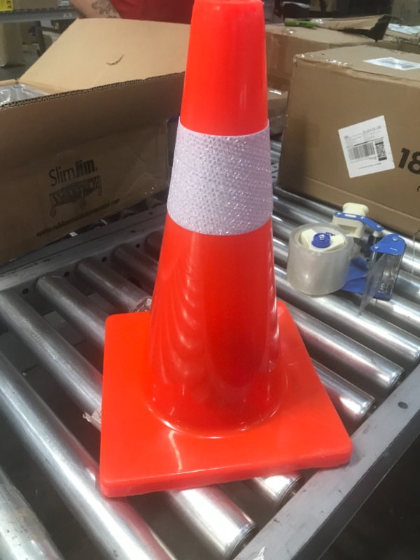 Photo 2 of 12 Pack 18" Traffic Cones PVC Safety Road Parking Cones Weighted Hazard Cones Construction Cones for Traffic Fluorescent Orange w/4" Reflective Strips Collar Safety Signs (12)
