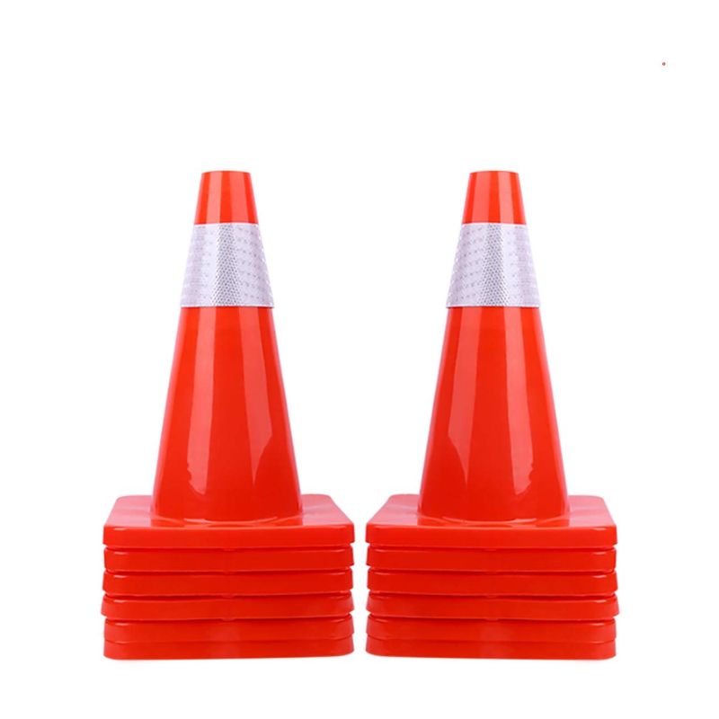 Photo 1 of 12 Pack 18" Traffic Cones PVC Safety Road Parking Cones Weighted Hazard Cones Construction Cones for Traffic Fluorescent Orange w/4" Reflective Strips Collar Safety Signs (12)
